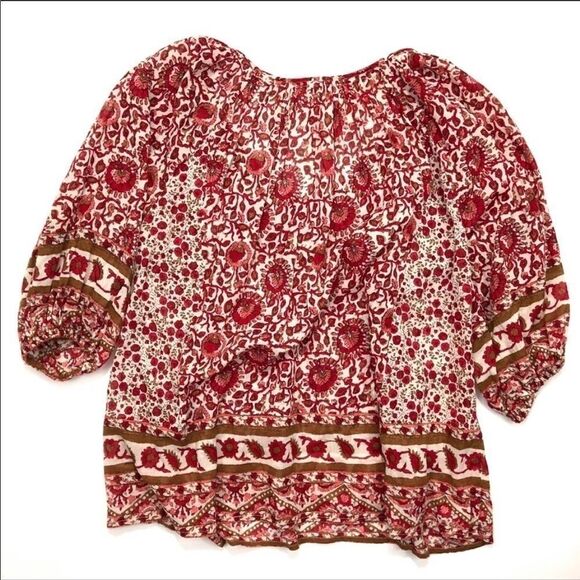 Joie Red Print Boho Peasant Floral Cotton Blouse - Picture 3 of 8